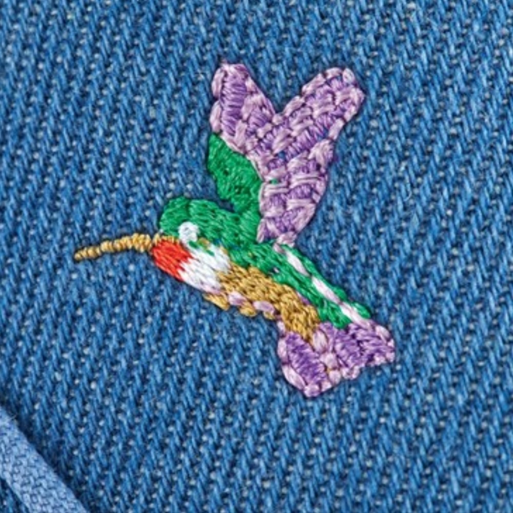 Hummingbird Embroidered Slip-On Cotton Twill Loafers
